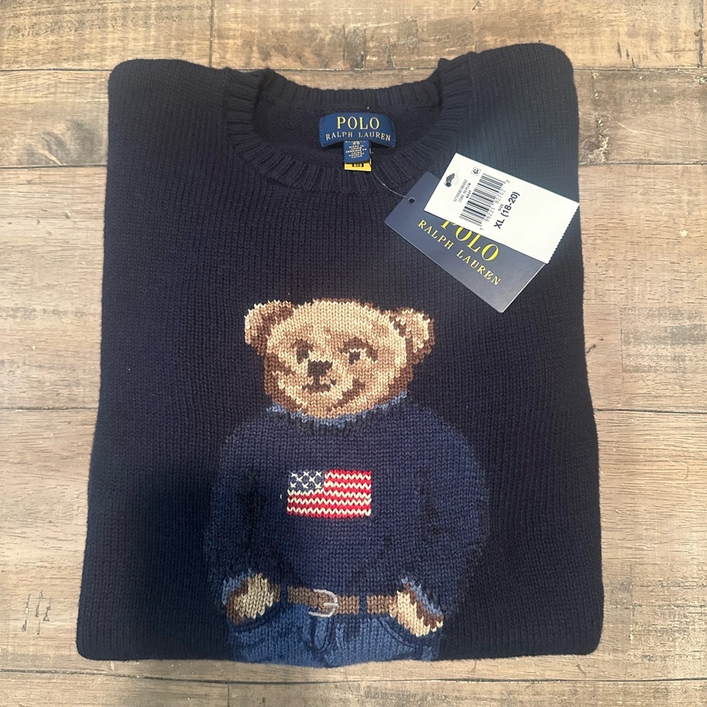 Super cute, patriotic Polo Ralph Lauren Bear sweater 🇺🇸